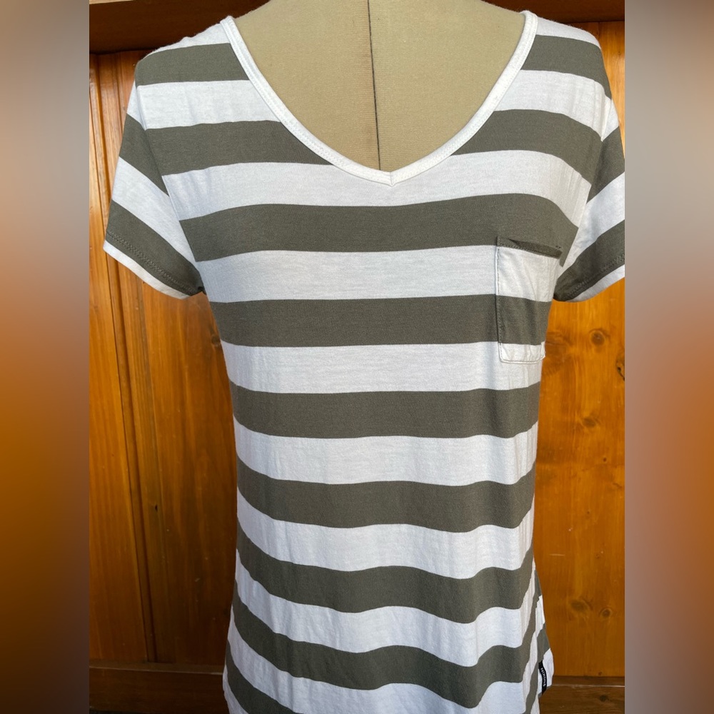Nixon Brand Bold Striped Super Soft V Neck Top XS